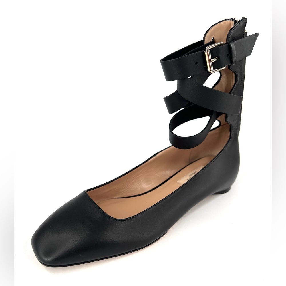 VALENTINO GARAVANI BLACK LEATHER BALLERINA BALLET GLADIATOR FLATS SIZE 36